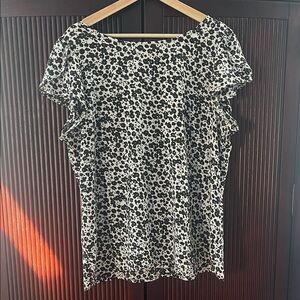 LOFT Black and White Floral Blouse